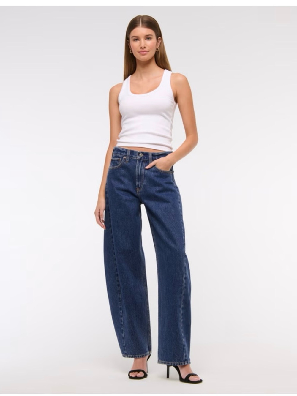 Abercrombie Mid-Rise Barrel Leg Women's Jeans - Dark Blue
